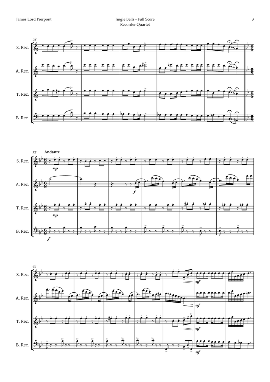 Jingle Bells in Different Styles for Recorder Quartet Soprano Recorder scores gallery preview page 3