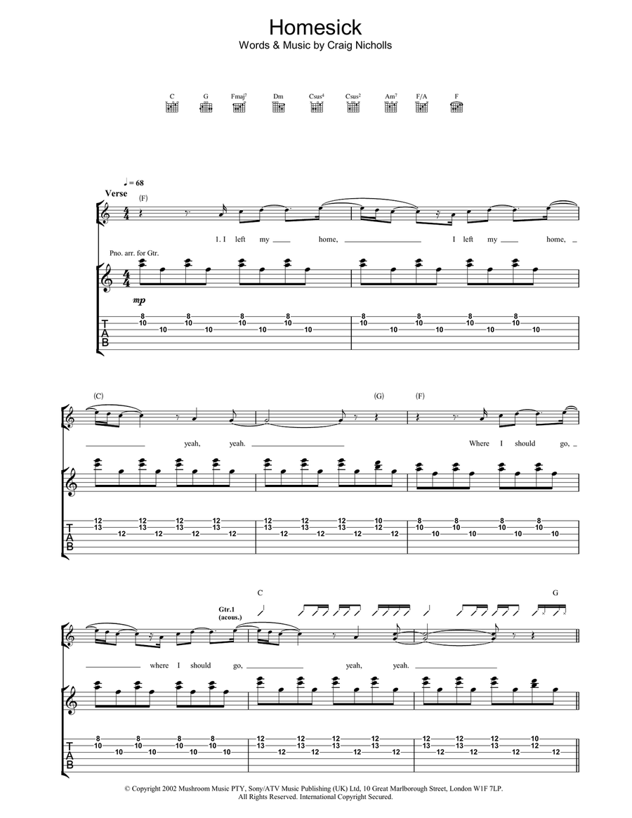 Homesick Acoustic Guitar scores gallery preview page 1