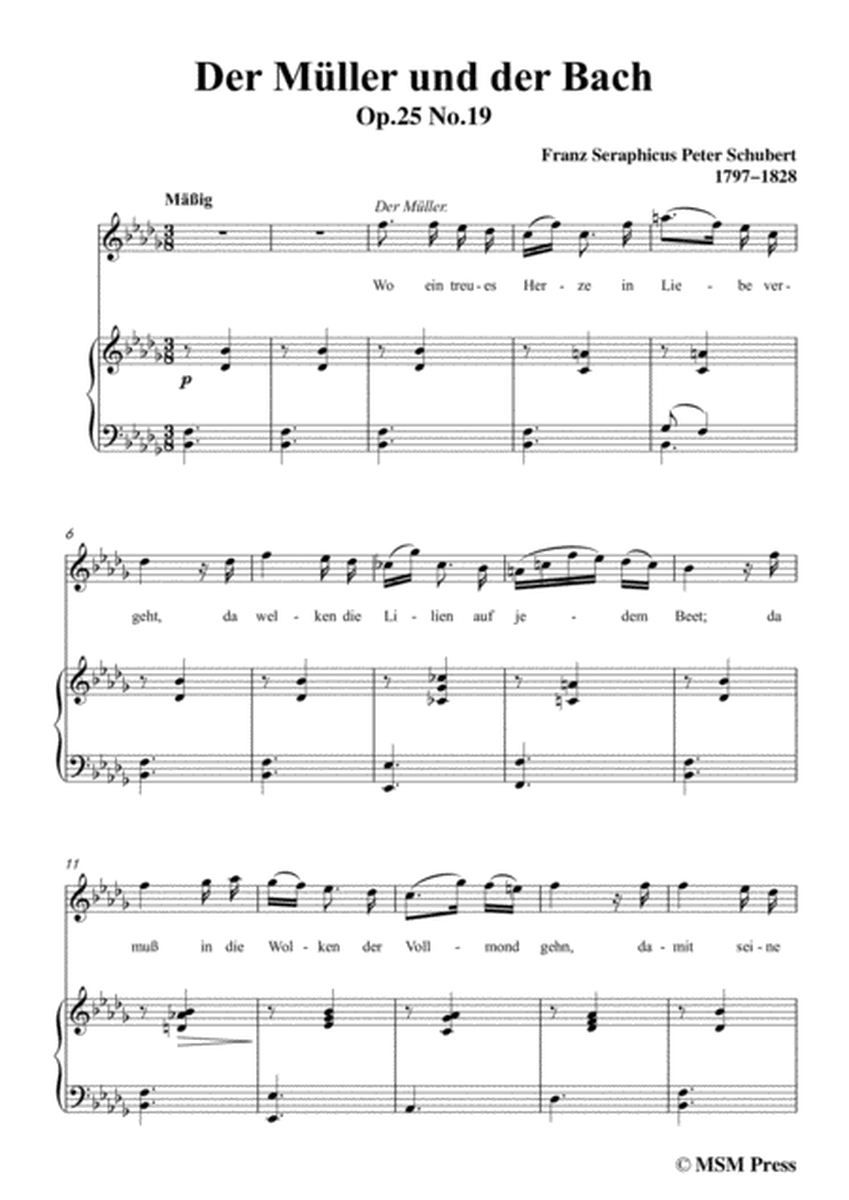Schubert-Der Müller und der Bach,from 'Die Schöne Müllerin',Op.25 No.19,in b flat minor,for Voice&Piano image number null