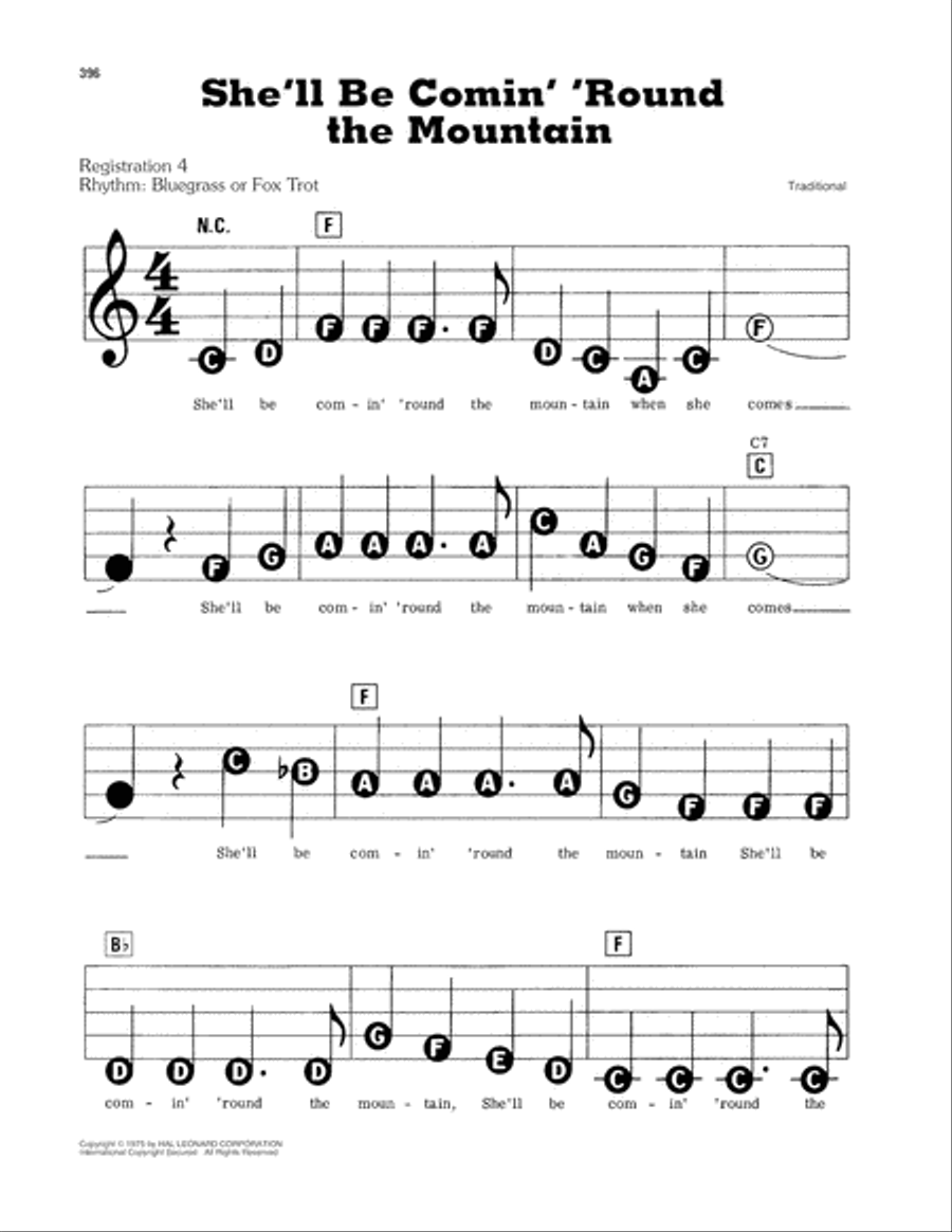 She'll Be Comin' 'Round The Mountain Electronic Keyboard scores gallery preview page 1