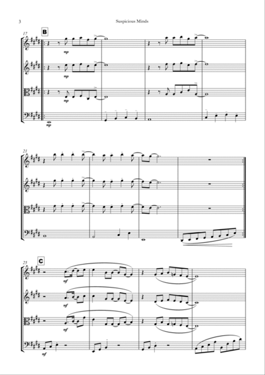 Suspicious Minds Suspicious Minds String Quartet scores gallery preview page 3