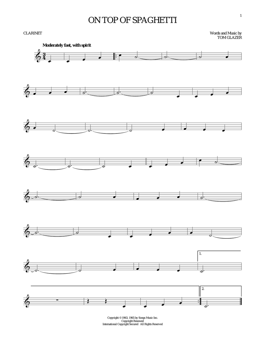 On Top Of Spaghetti On Top Of Spaghetti Clarinet Solo scores gallery preview page 1