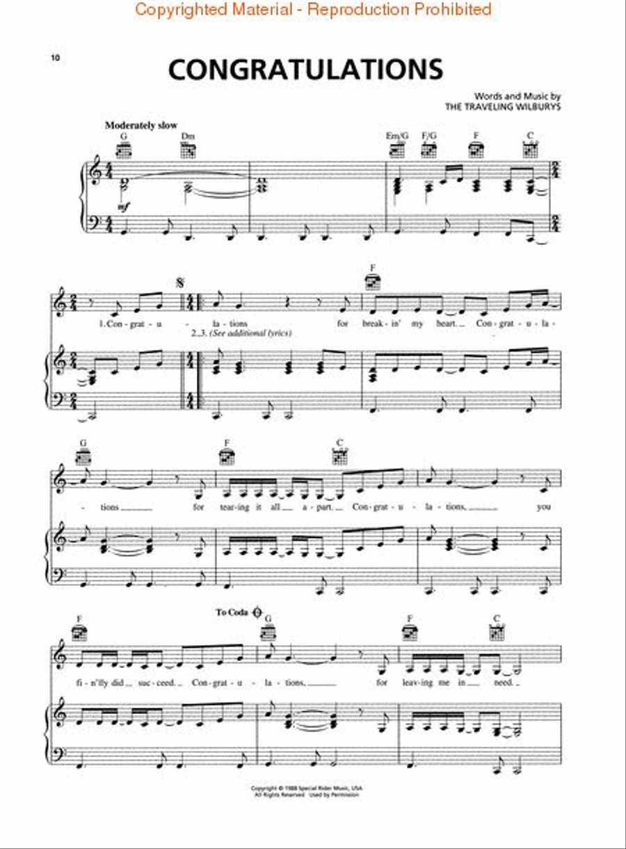 Traveling Wilburys Piano, Vocal, Guitar scores gallery preview page 2