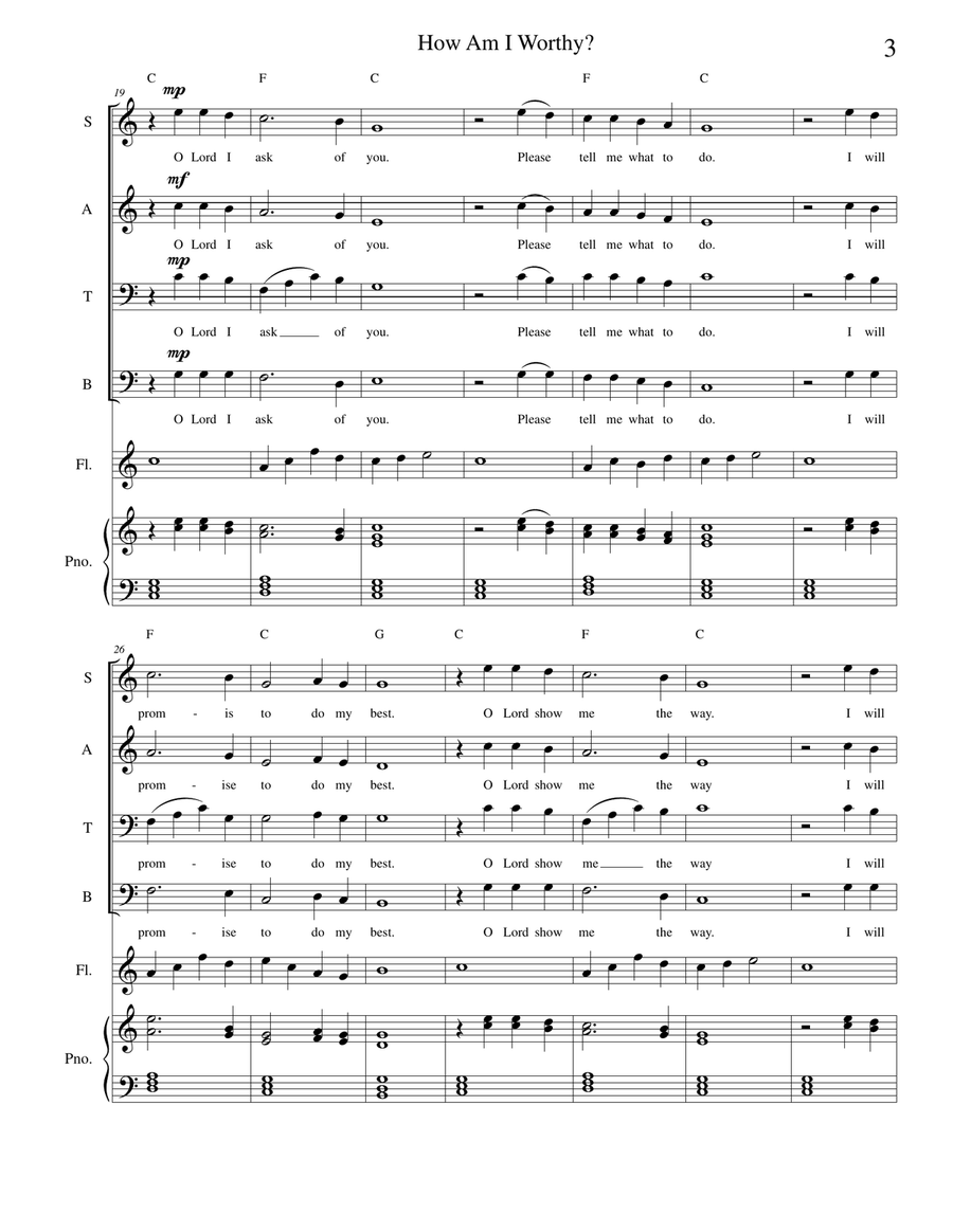 How Am I Worthy (Mary's Prayer) - SATB, optional instrument and piano 4-Part scores gallery preview page 3