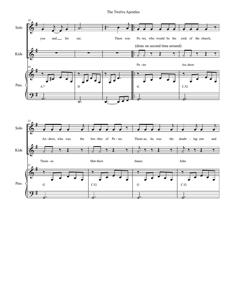 The Twelve Apostles (Vocal solo with Unison choir) Unison Choir scores gallery preview page 2