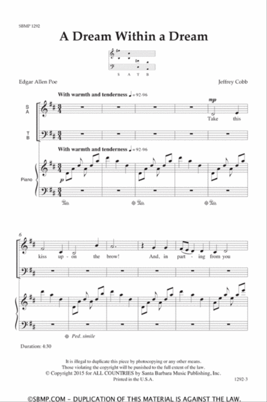 A Dream Within a Dream - SATB Octavo 4-Part scores gallery preview page 2