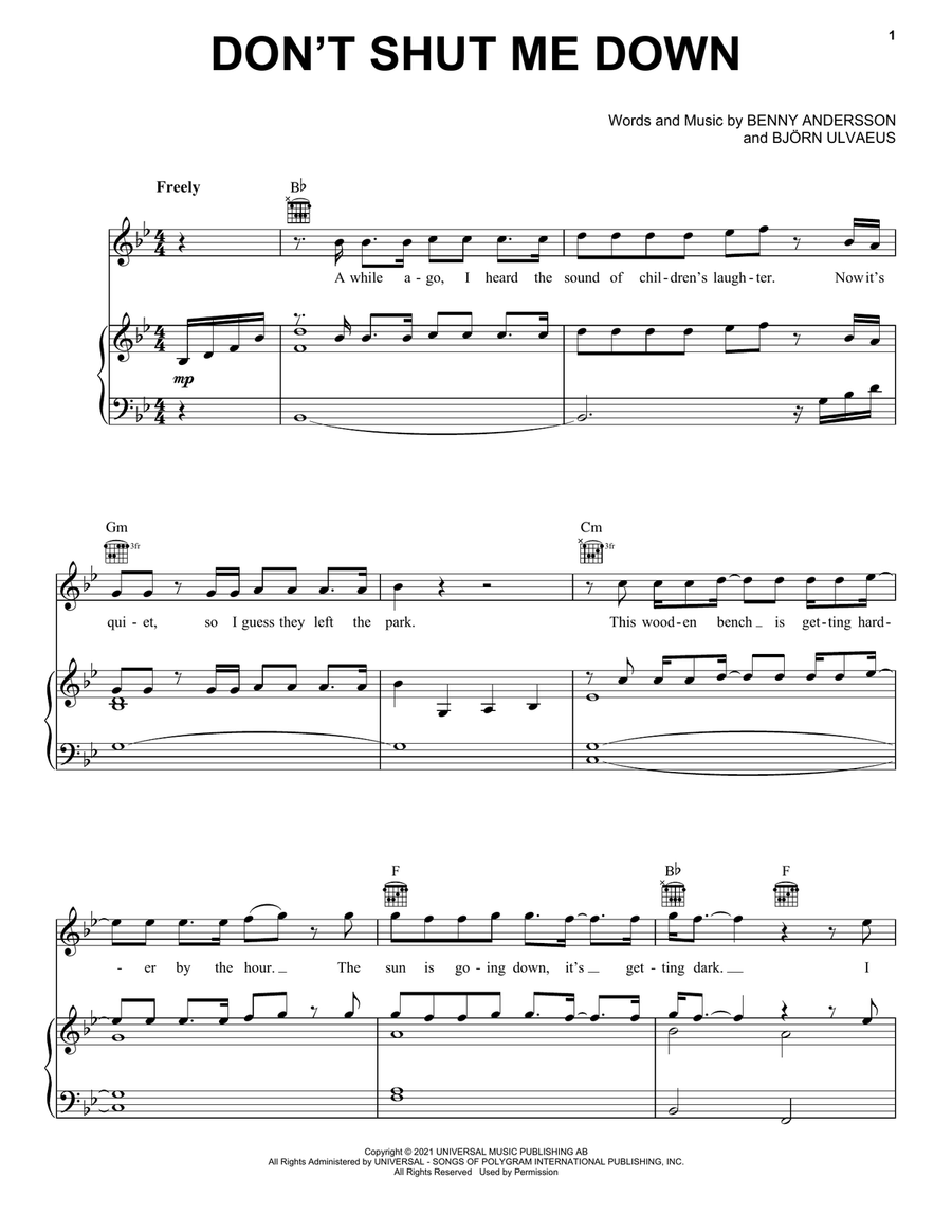 Don't Shut Me Down Piano, Vocal, Guitar scores gallery preview page 1