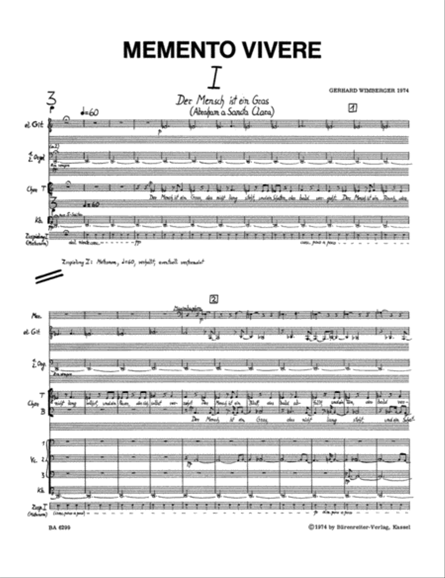 Memento vivere für Mezzosopran, Bariton, drei Sprechstimmen, gemischten Chor und Orchester (1974) 4-Part scores gallery preview page 2
