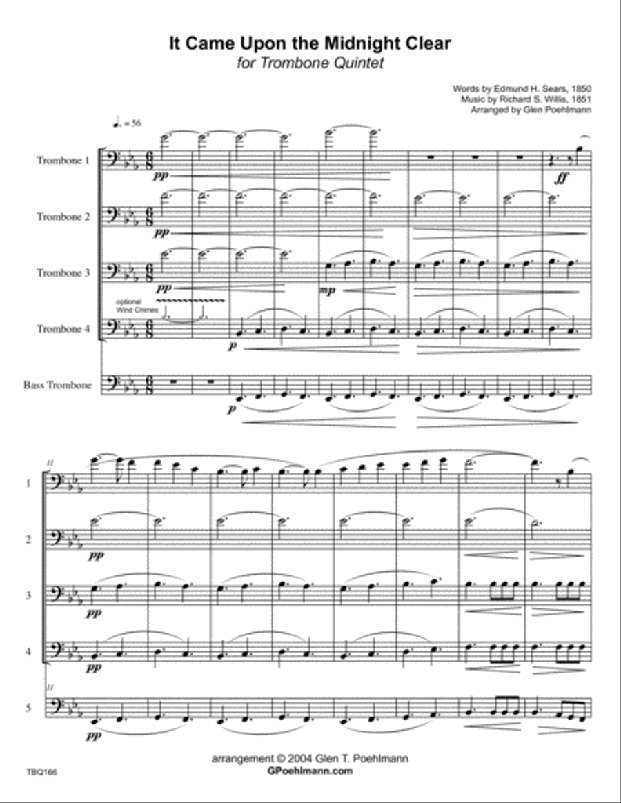 IT CAME UPON THE MIDNIGHT CLEAR - TROMBONE QUINTET (unaccompanied) Brass Ensemble scores gallery preview page 1