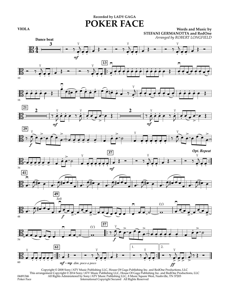 Poker Face - Viola Orchestra scores gallery preview page 1