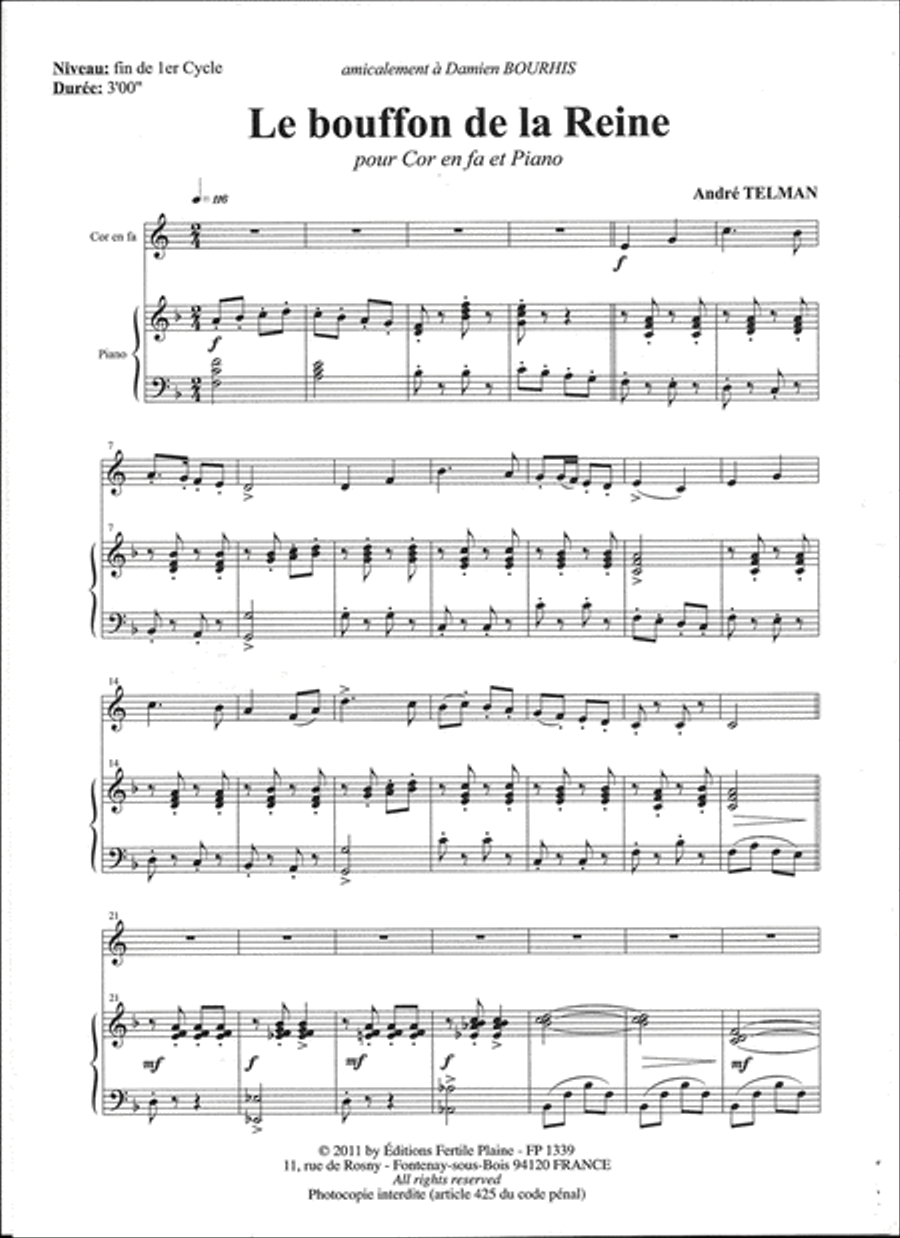 Le Bouffon De La Reine Horn scores gallery preview page 1