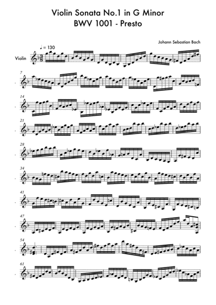 VIOLIN SONATA NO.1 IN G MINOR, BWV 1001 - PRESTO image number null