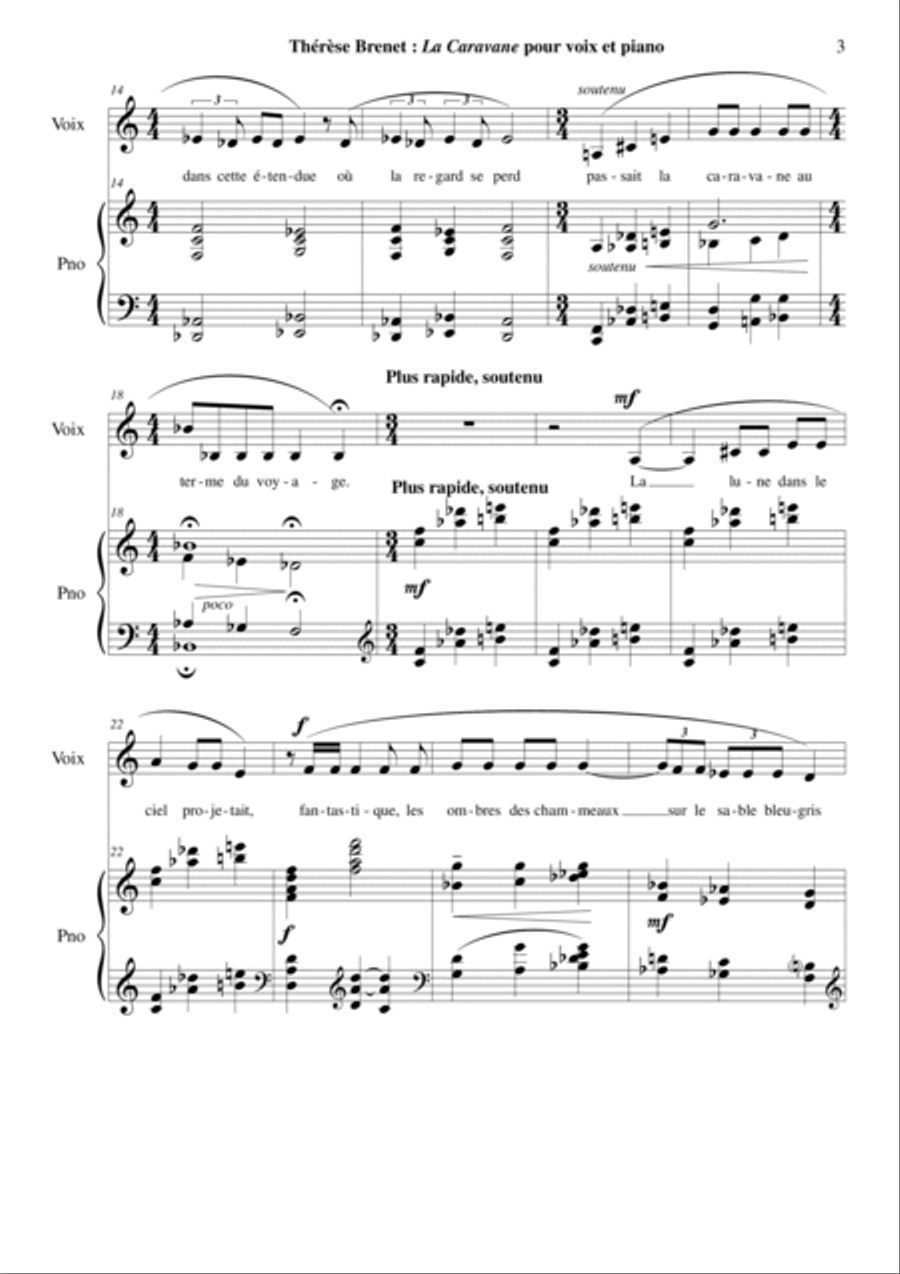Therese Brenet : La Caravane for medium voice and piano Medium Voice scores gallery preview page 3