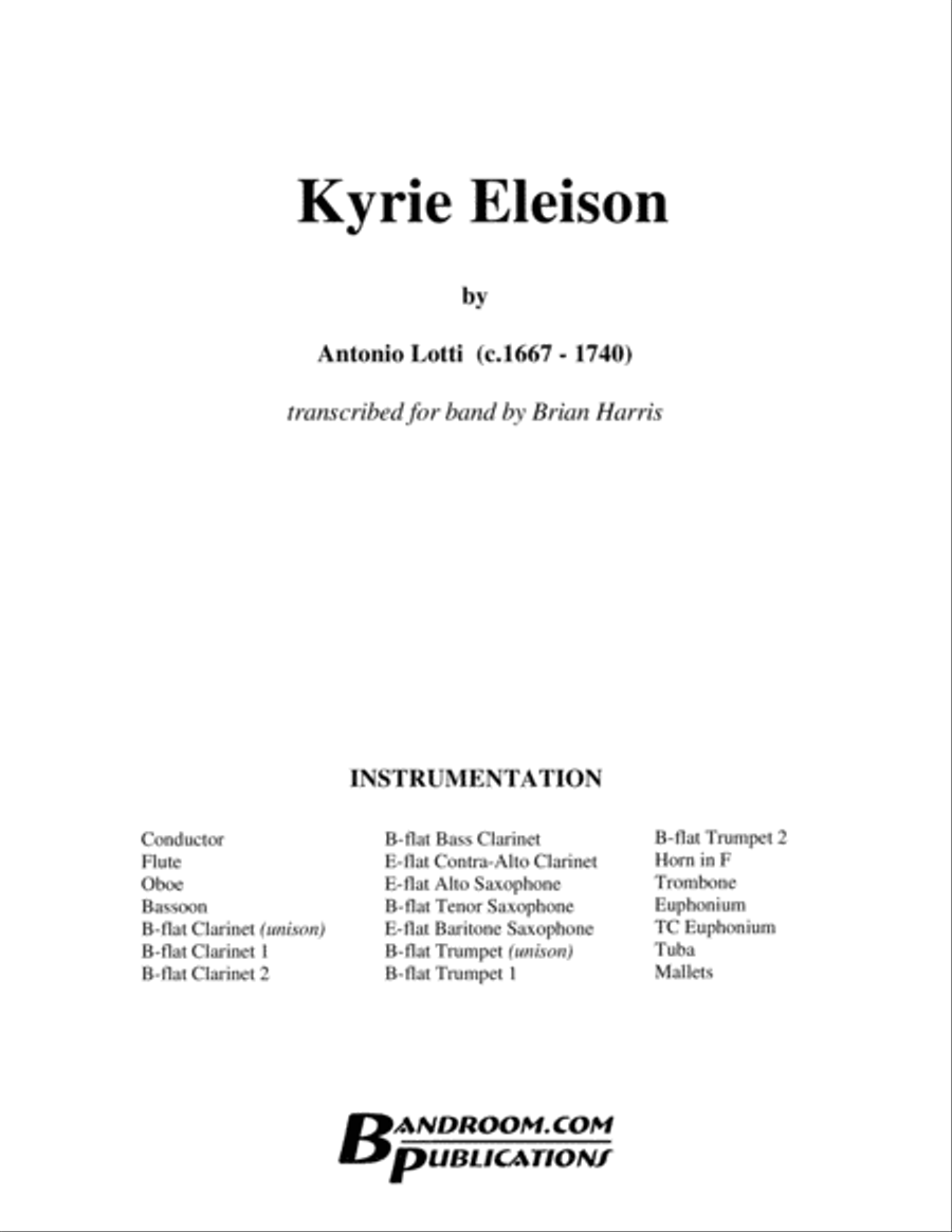 KYRIE ELEISON (concert band, medium easy, score, parts & license to copy) image number null