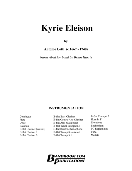 KYRIE ELEISON (concert band, medium easy, score, parts & license to copy) image number null
