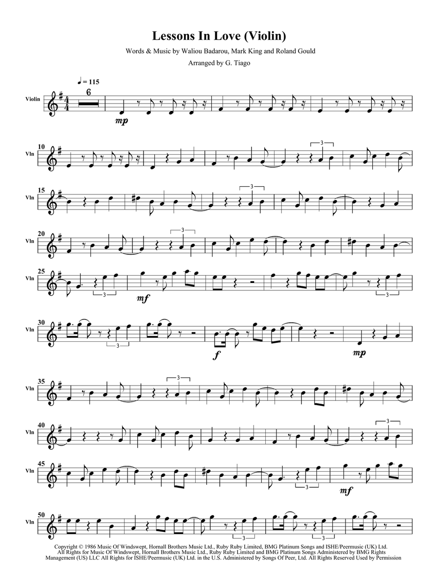 Lessons In Love Violin Solo scores gallery preview page 1