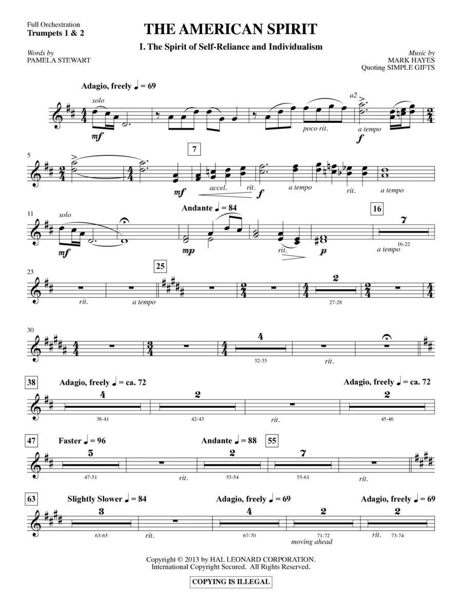 The American Spirit - Bb Trumpet 1,2 Choir scores gallery preview page 1