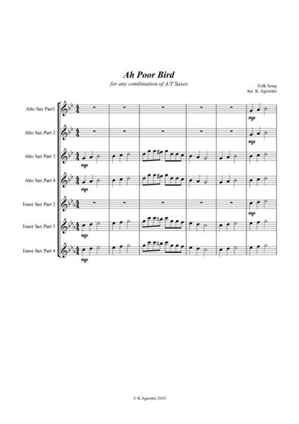 Ah Poor Bird - for Saxophone Quartet (Alto and Tenor Saxophones) image number null