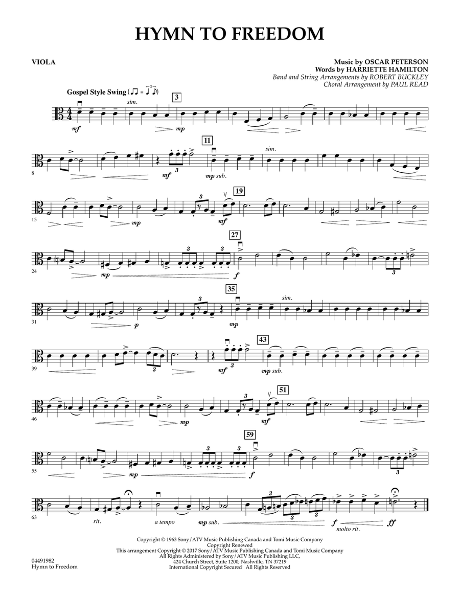 Hymn to Freedom - Viola Hymn to Freedom - Viola Orchestra scores gallery preview page 1