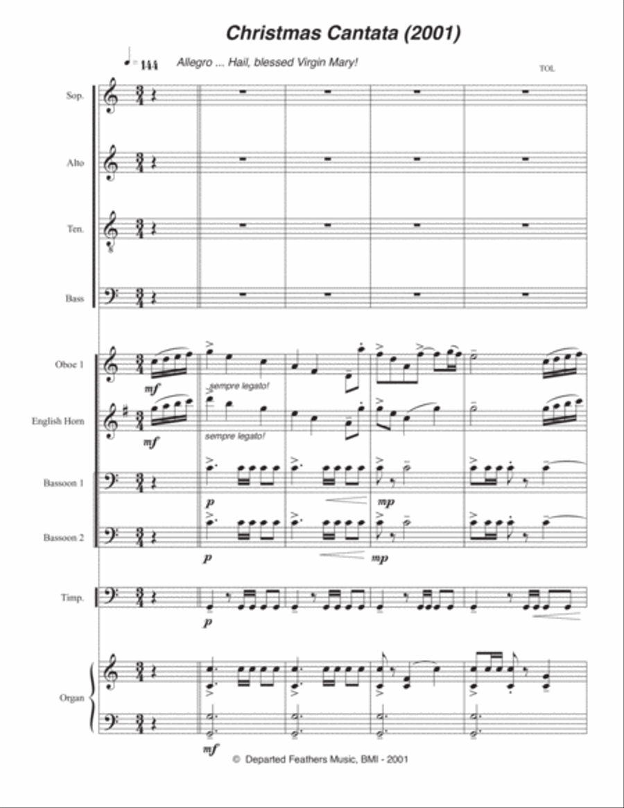 Christmas Cantata (2001) for SATB chorus, oboe, English horn, 2 bassoons, timpani and organ 4-Part scores gallery preview page 4