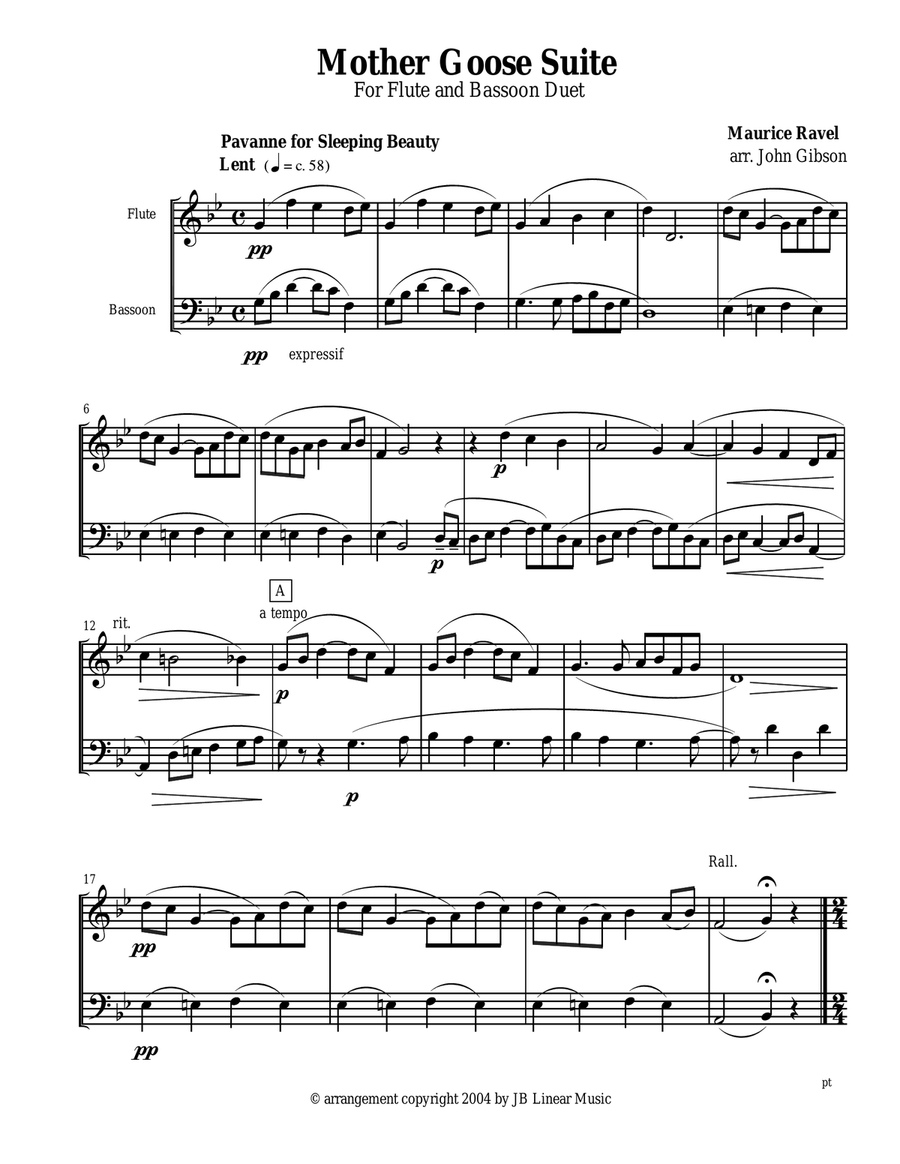 Ravel - Mother Goose Suite Selections for Flute and Bassoon Duet Woodwind Duet scores gallery preview page 1