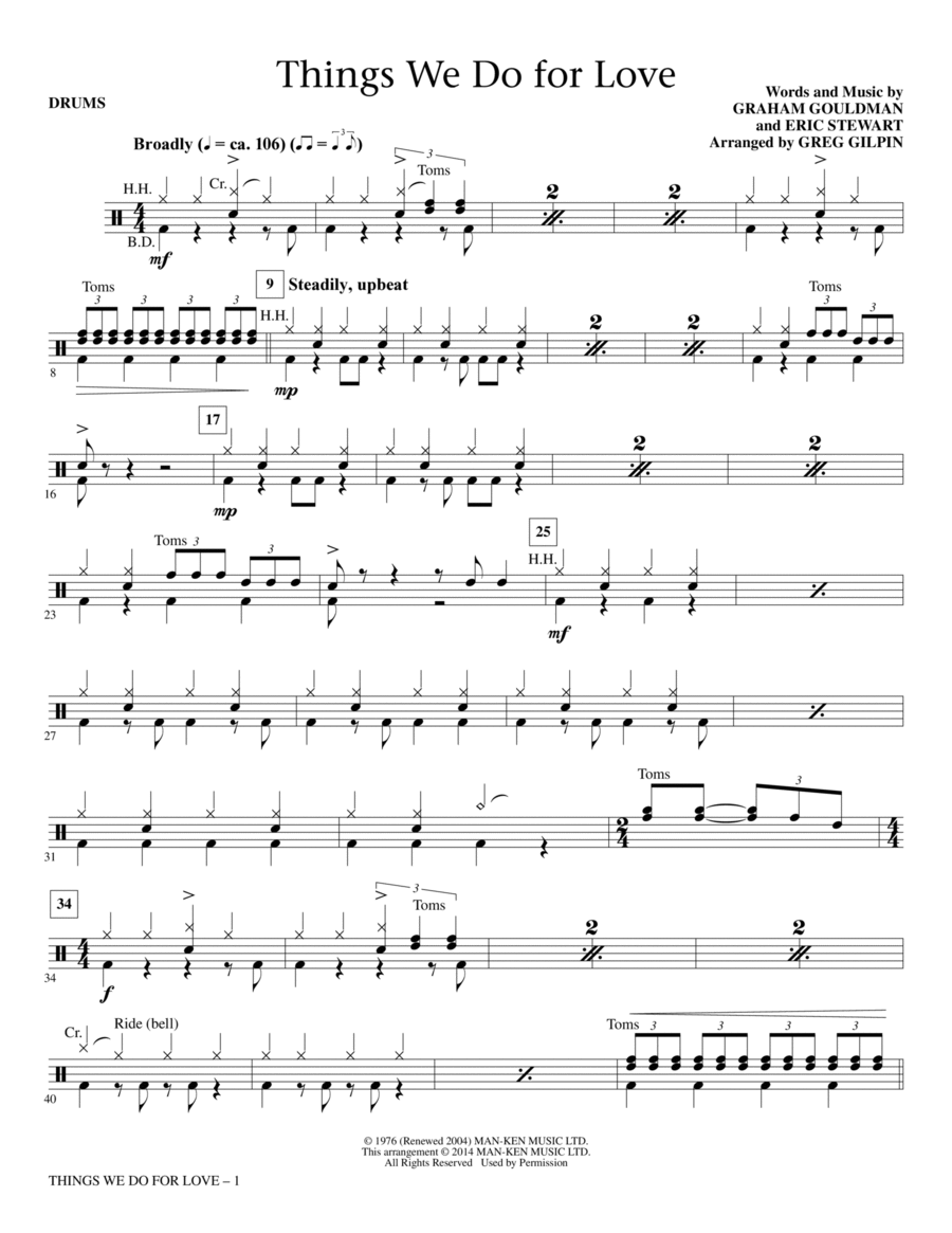 Things We Do for Love - Drums Choir scores gallery preview page 1