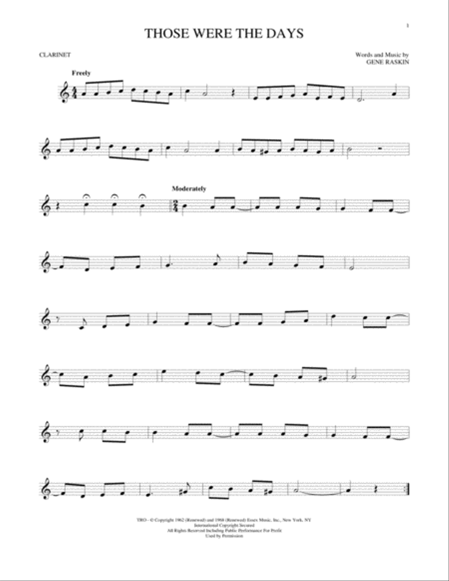Those Were The Days Those Were The Days Clarinet Solo scores gallery preview page 1