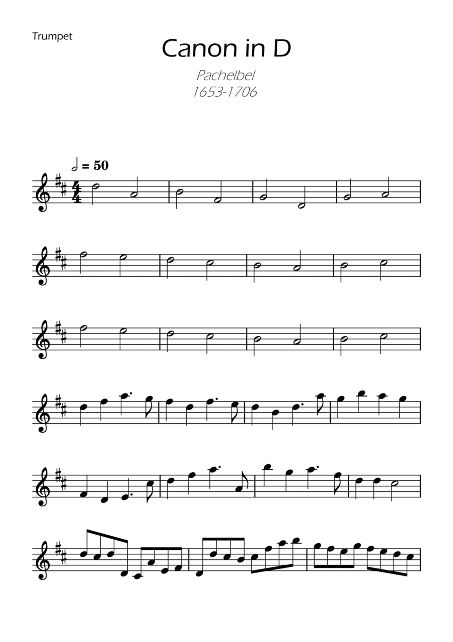 Canon in D Easy Trumpet Solo B-Flat Trumpet scores gallery preview page 1