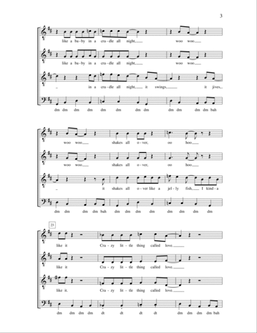 Crazy Little Thing Called Love (arr. Deke Sharon) TTBB scores gallery preview page 3