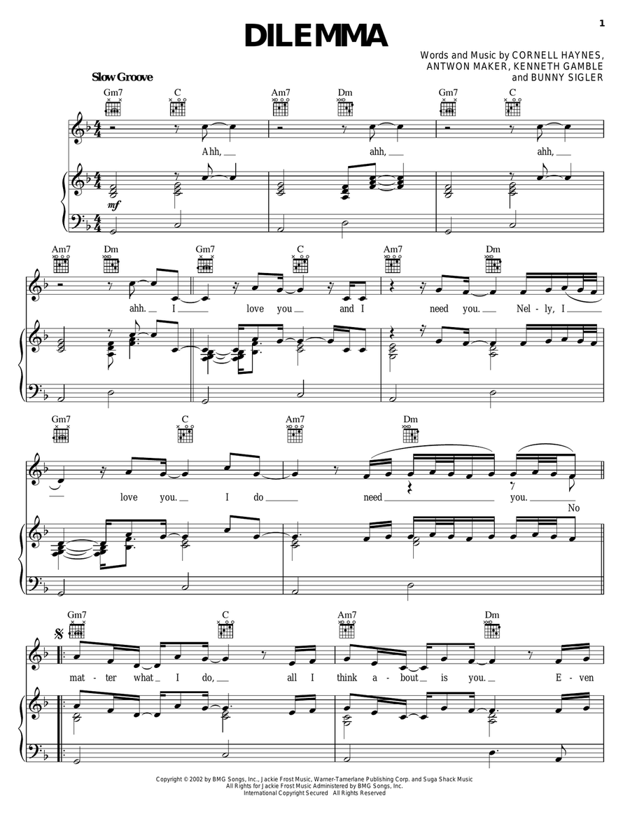 Dilemma Piano, Vocal, Guitar scores gallery preview page 1