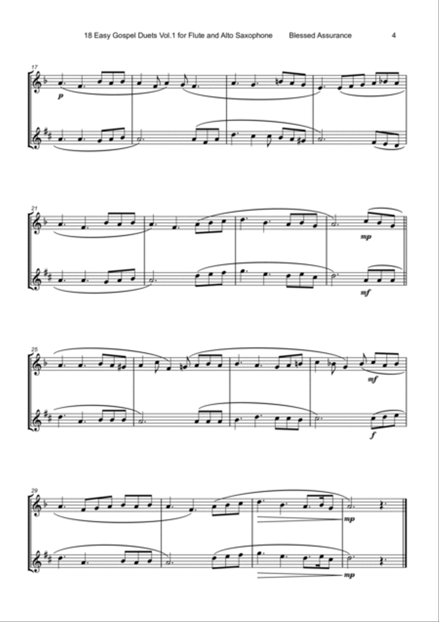 18 Easy Gospel Duets Vol.1 for Flute and Alto Saxophone Woodwind Duet scores gallery preview page 6