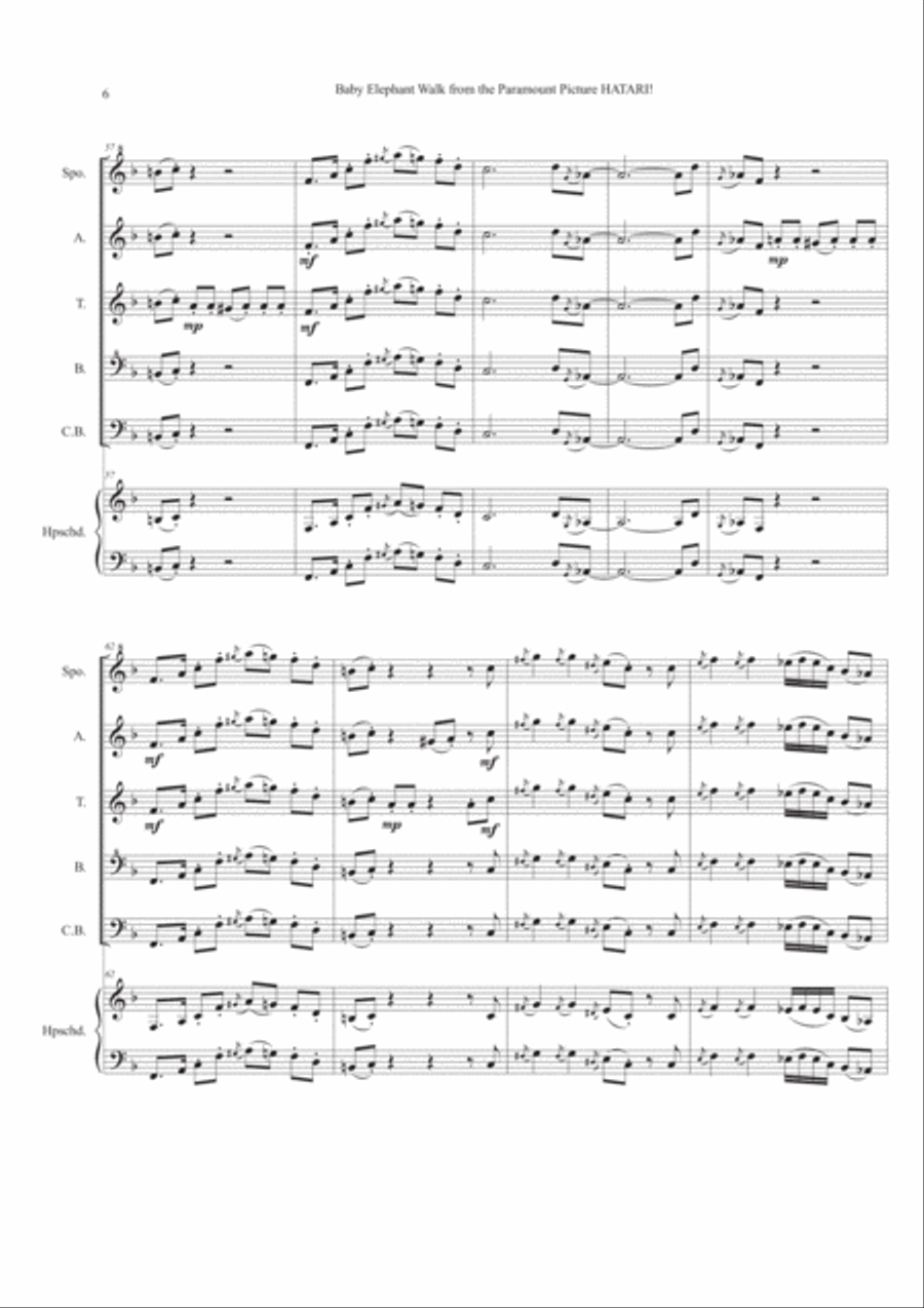 Baby Elephant Walk from the Paramount Picture HATARI! Small Ensemble scores gallery preview page 6