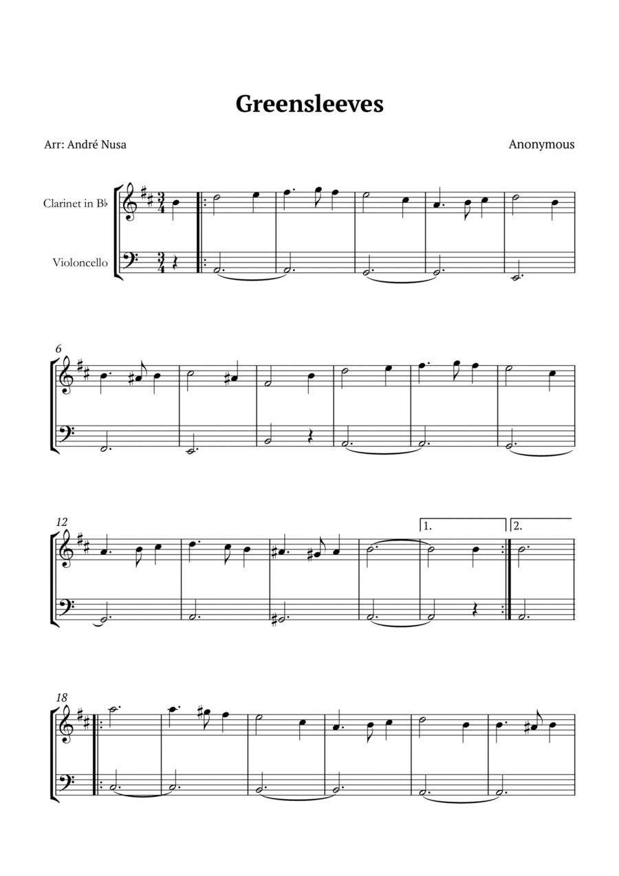 Greensleeves B-Flat Clarinet scores gallery preview page 1