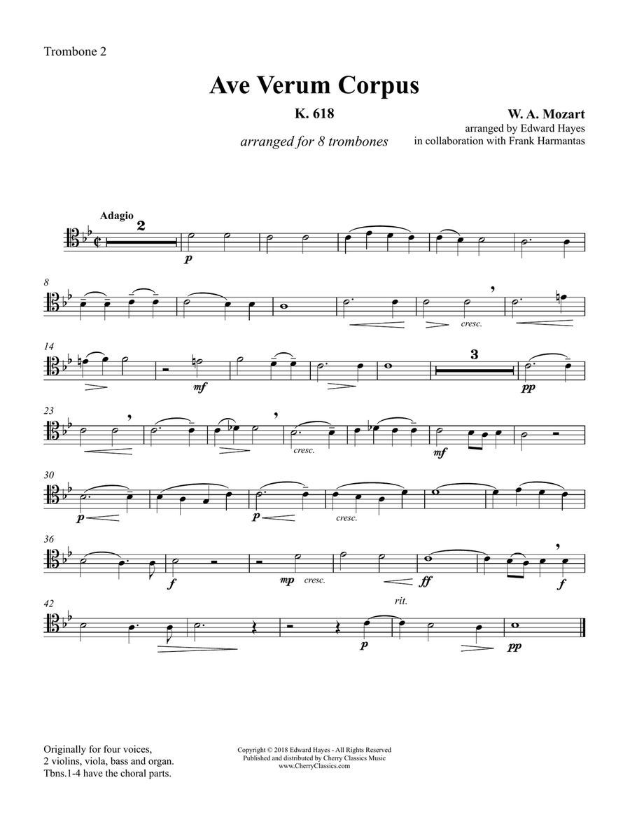 Ave Verum Corpus for 8 Trombones Brass Ensemble scores gallery preview page 5
