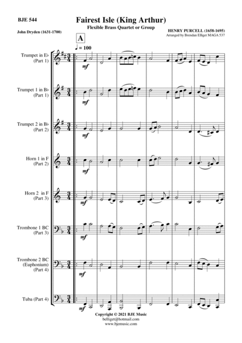Fairest Isle (King Arthur) - Flexible Brass Quartet or Group Score and Parts PDF image number null