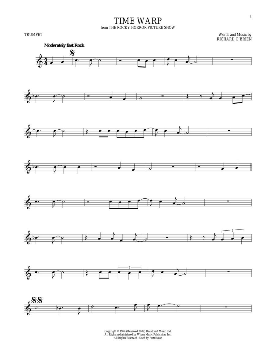 Time Warp Trumpet Solo scores gallery preview page 1
