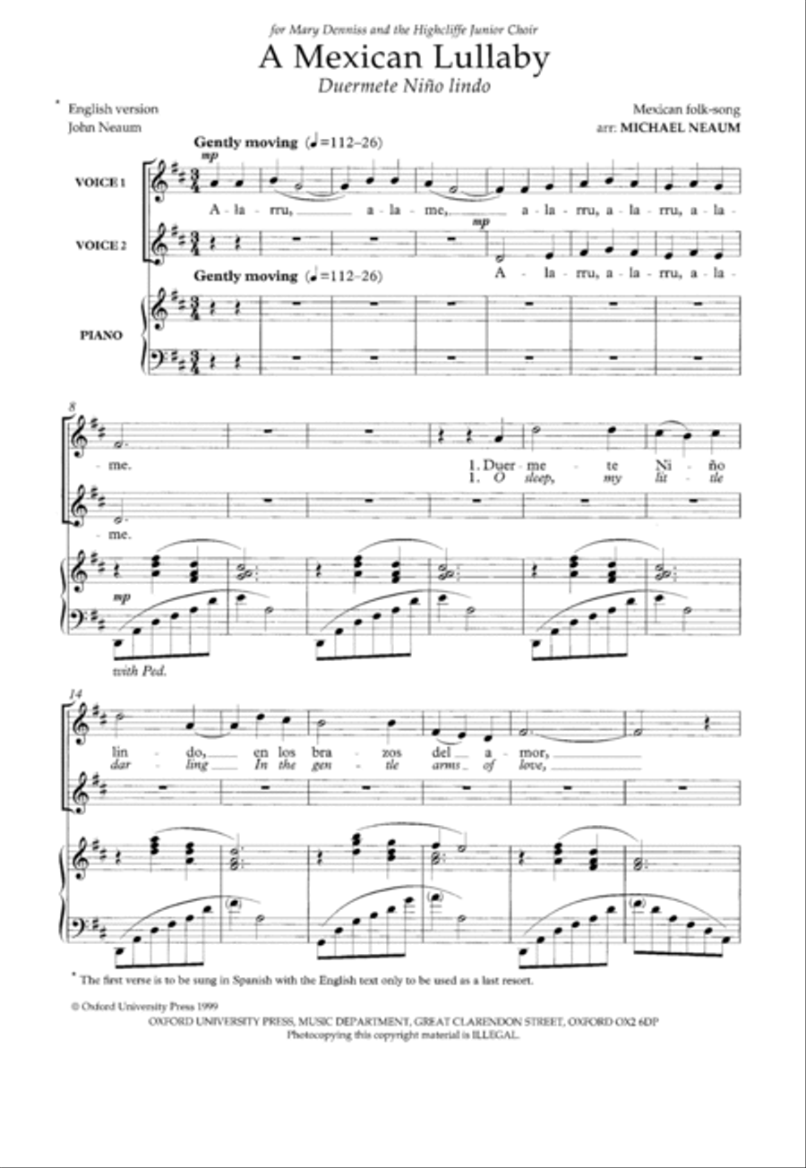 A Mexican Lullaby (Duermete Nino lindo) SSA scores gallery preview page 2