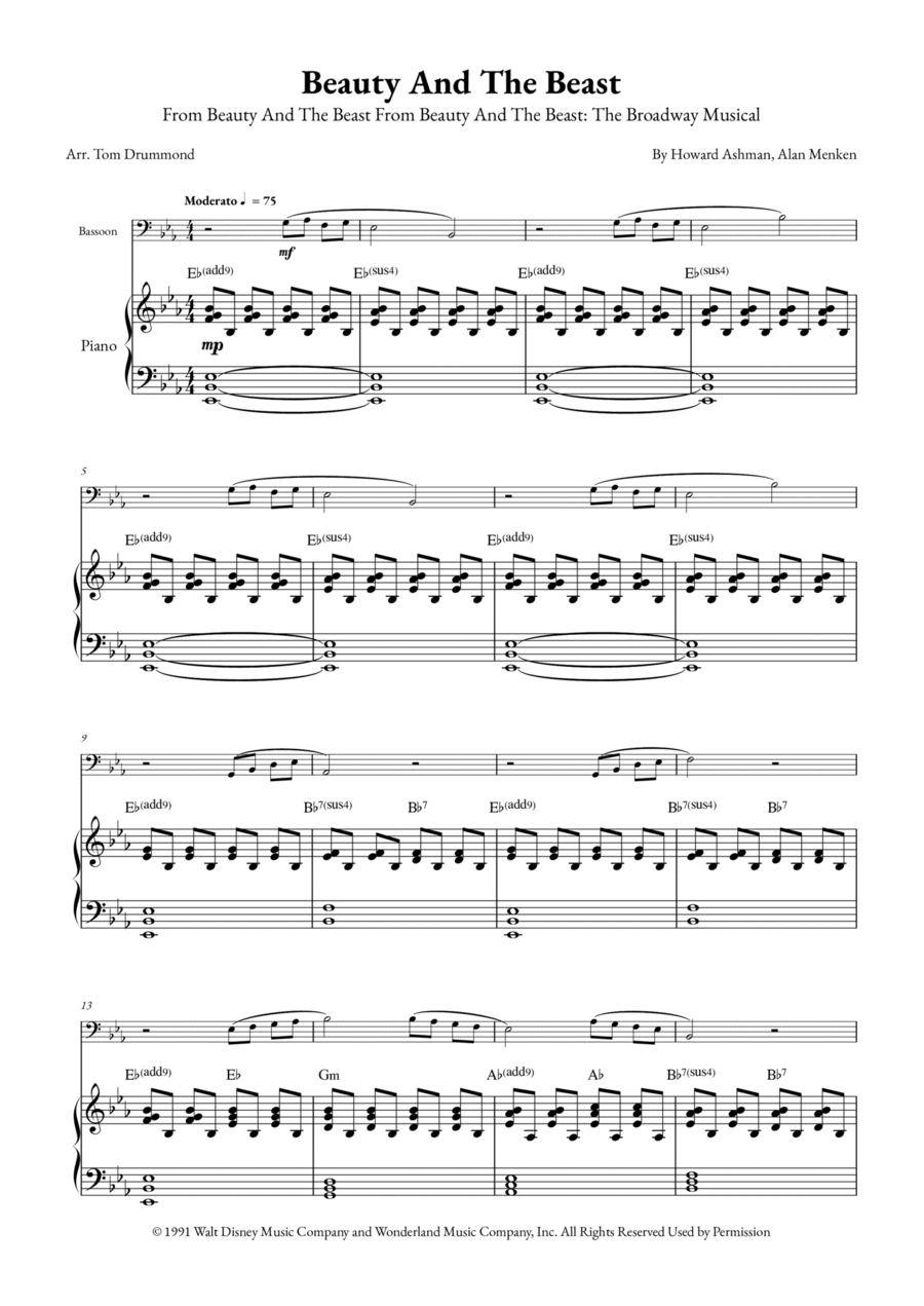 Beauty And The Beast Bassoon scores gallery preview page 1