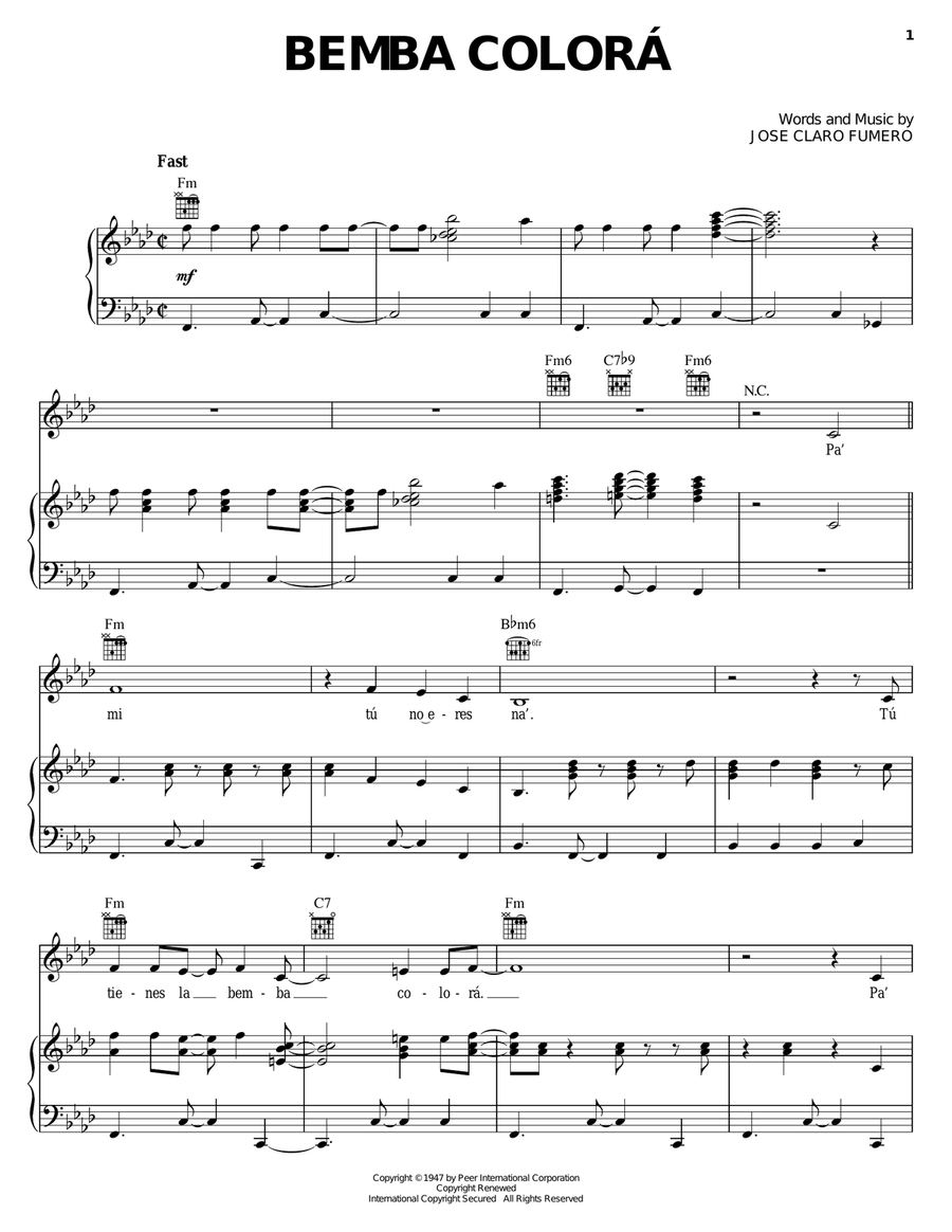 Bemba Colora Piano, Vocal, Guitar scores gallery preview page 1