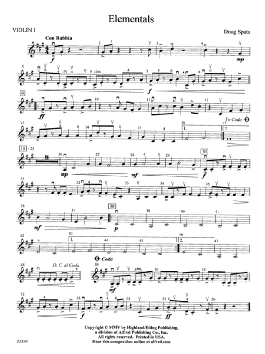 Elementals: 1st Violin Elementals: 1st Violin String Orchestra scores gallery preview page 1