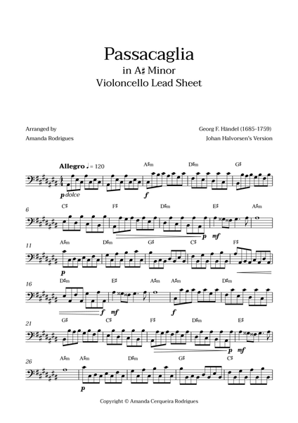 Passacaglia - Easy Cello Lead Sheet in A#m Minor (Johan Halvorsen's Version) image number null