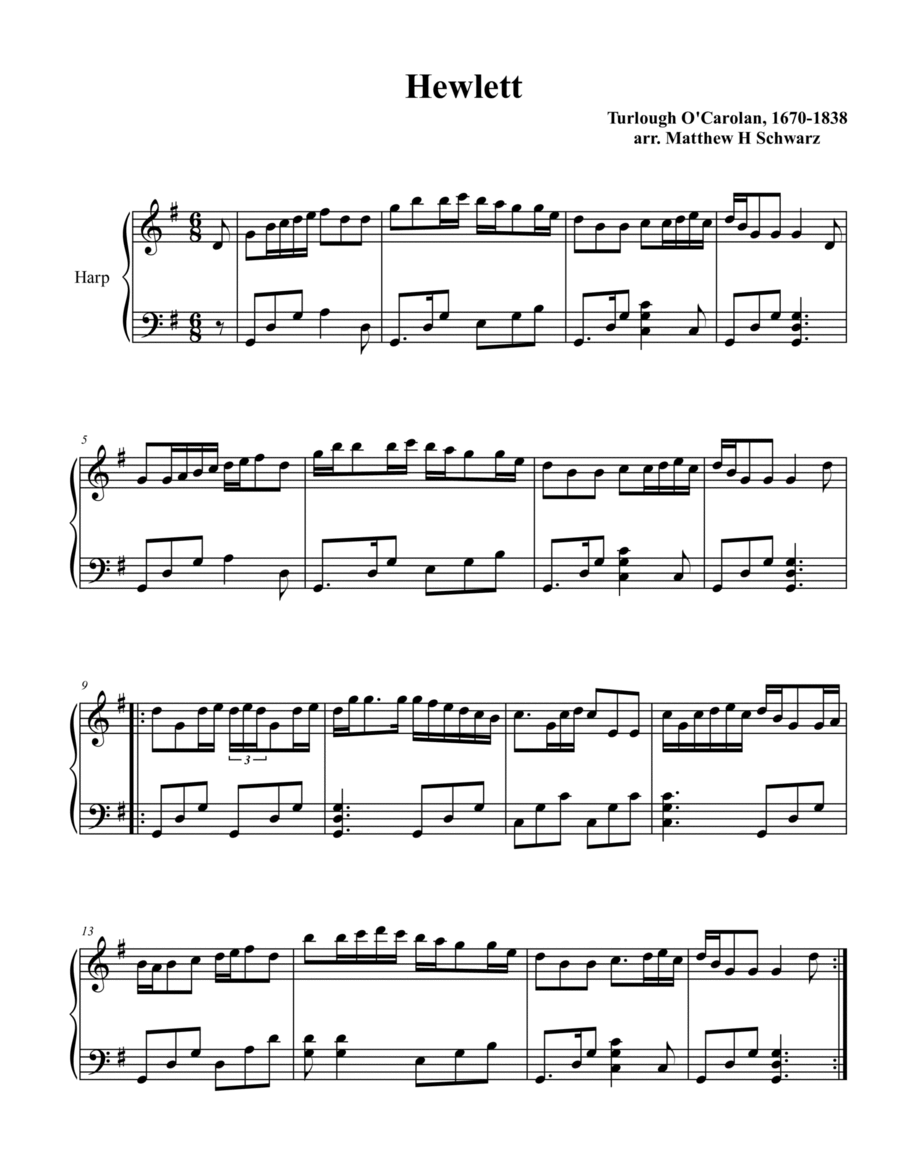 Hewlett Celtic Harp scores gallery preview page 1