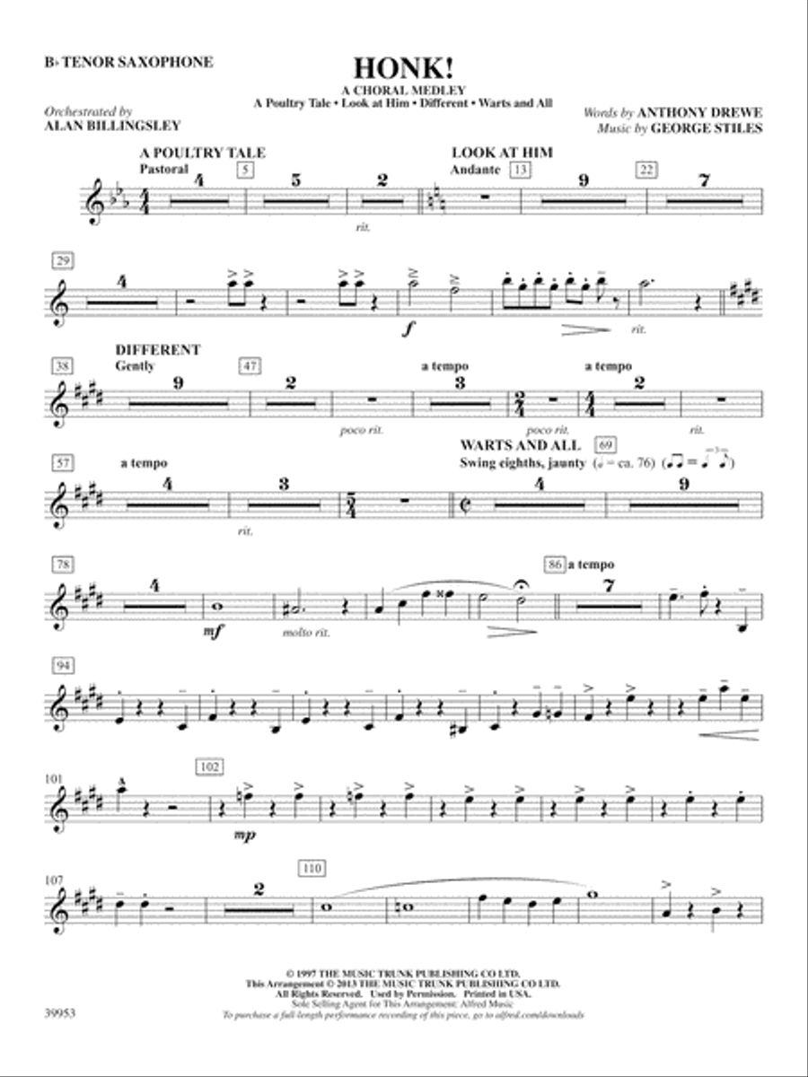 Honk!: B-flat Tenor Saxophone Part scores gallery preview page 1