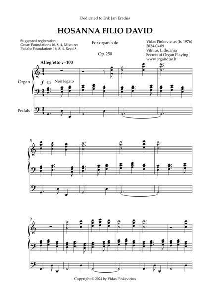 Hosanna filio David, Op. 250 (Organ Solo) by Vidas Pinkevicius