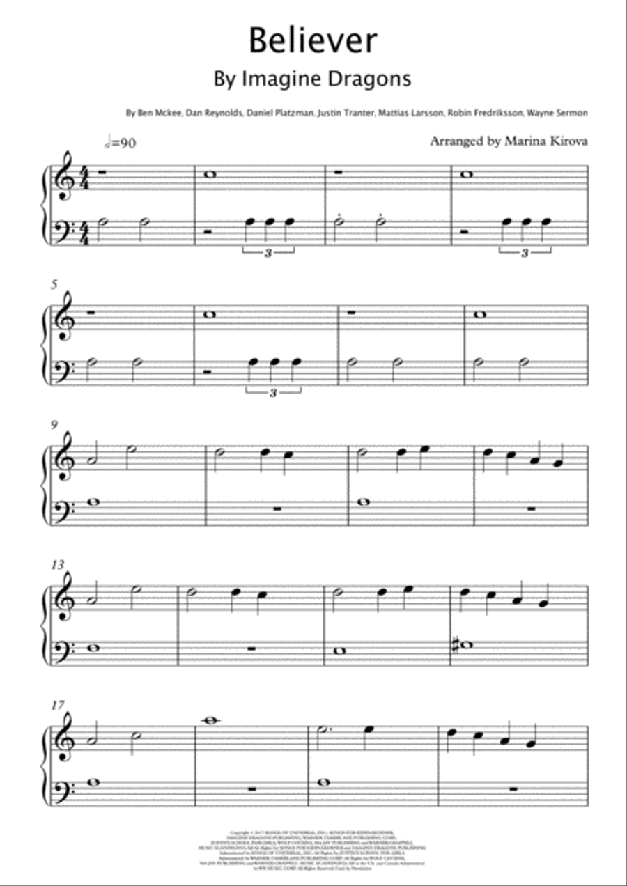 Believer Believer Easy Piano scores gallery preview page 1
