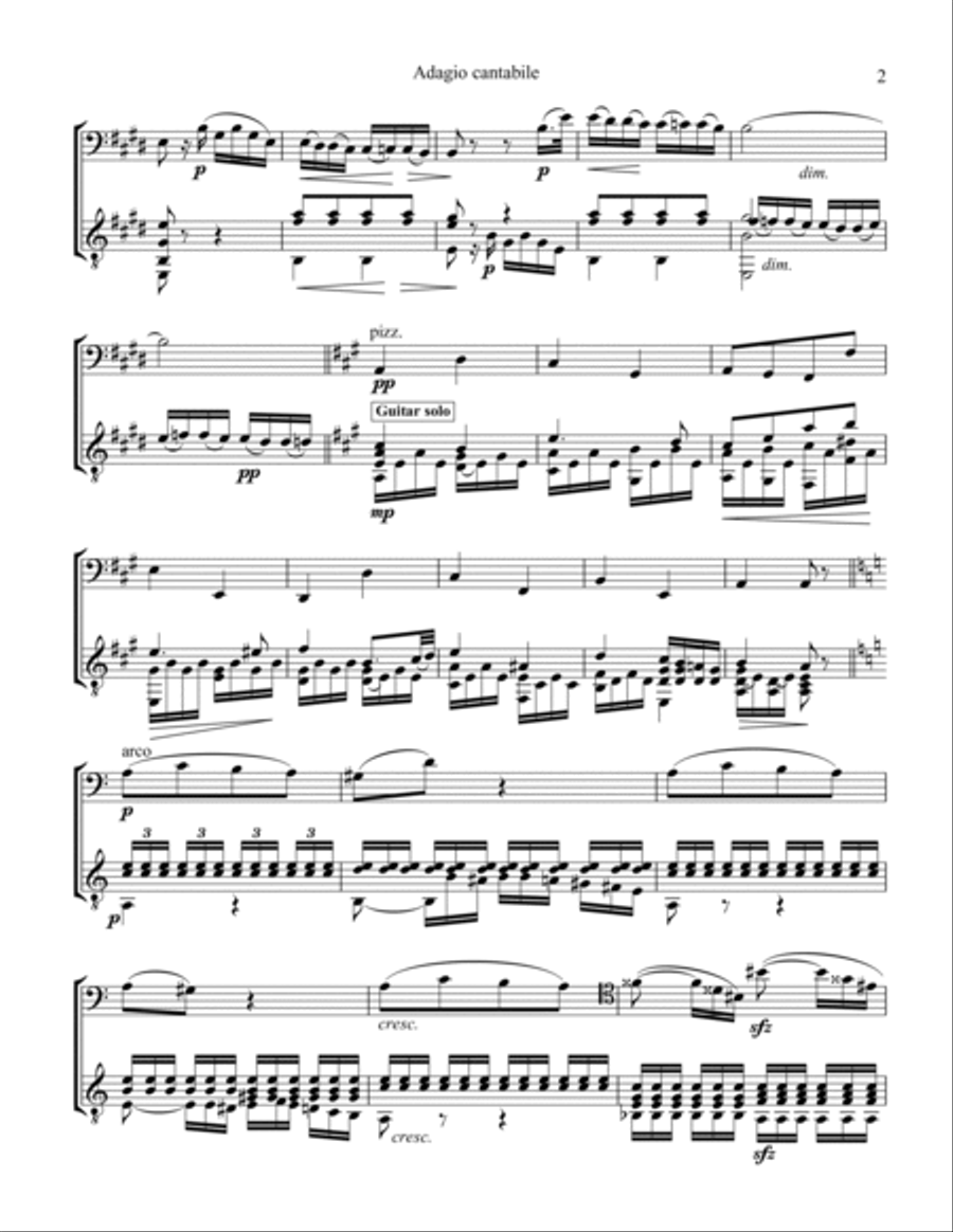 Pathétique - Adagio cantabile, op. 13 No. 8 for cello and guitar String Duet scores gallery preview page 3