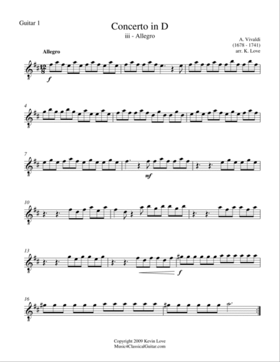 Concerto in D - iii - Allegro (Guitar Trio) - Score and Parts Guitar Ensemble scores gallery preview page 4