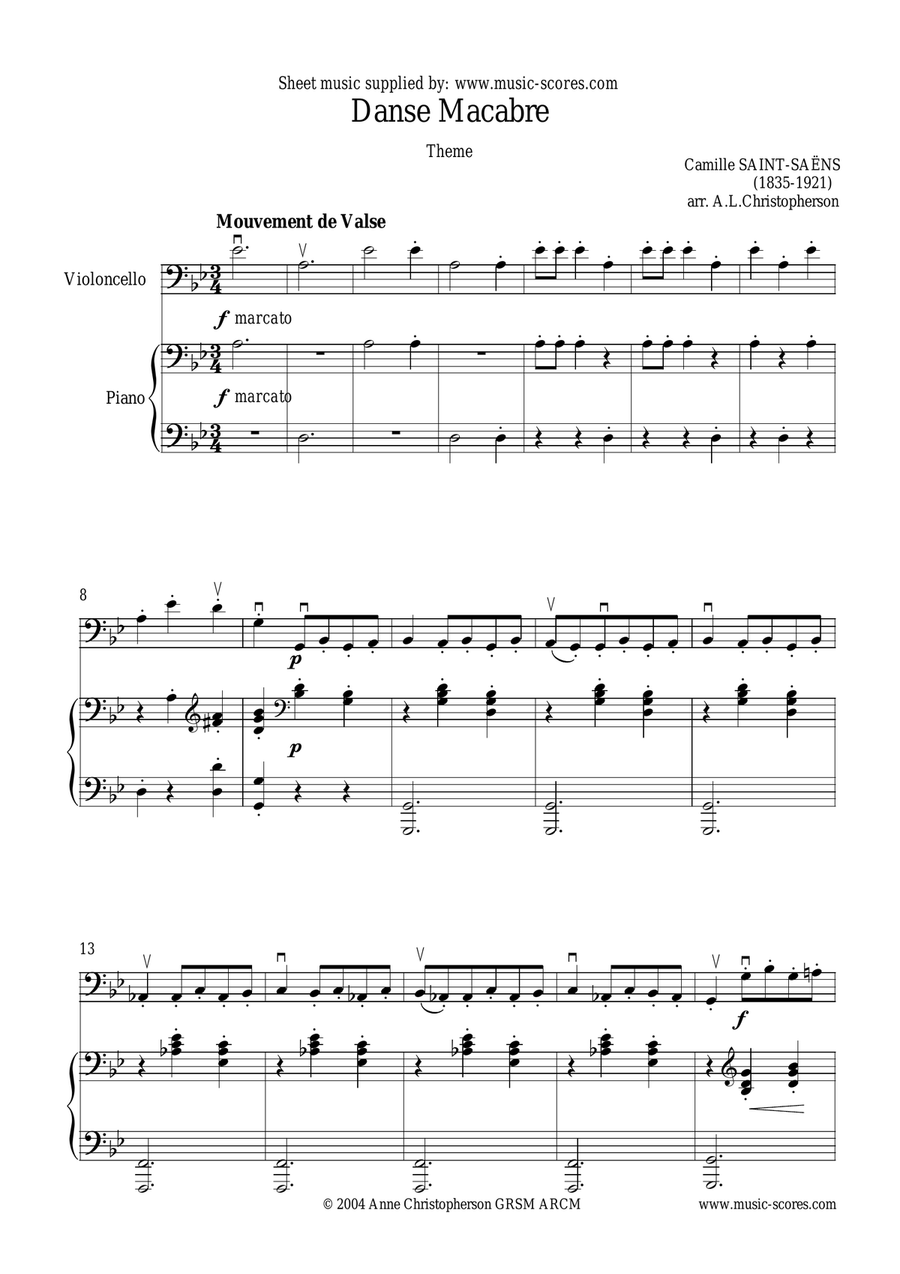 Danse Macabre - Cello and Piano Piano scores gallery preview page 1