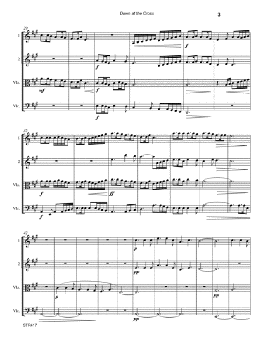 DOWN AT THE CROSS - STRING QUARTET (unaccompanied) A Cappella scores gallery preview page 3