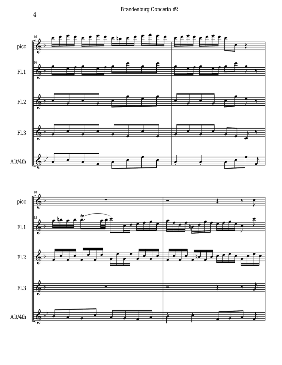 Bach Brandenburg Concerto #2 - 1st movement for 5 flutes Small Ensemble scores gallery preview page 4